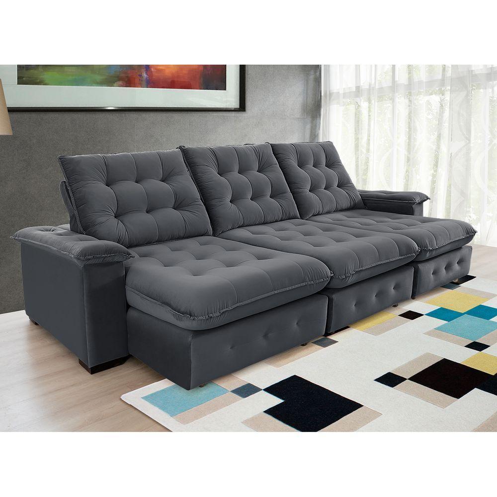 Sofá Coliseu 3.10m Retrátil E Reclinável Super Pillow - Chumbo - 1