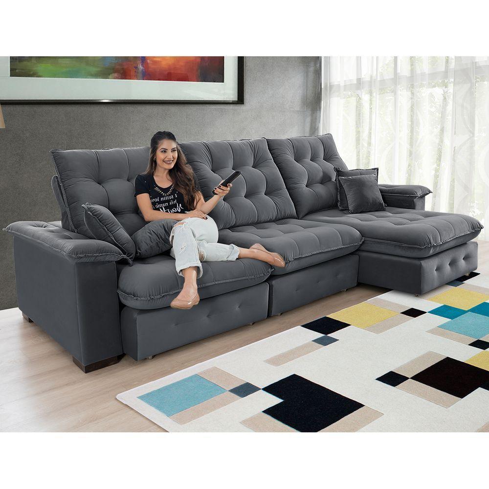 Sofá Coliseu 3.10m Retrátil E Reclinável Super Pillow - Chumbo - 7