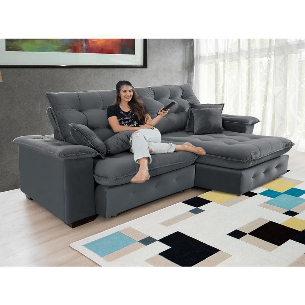 Sofá Coliseu 2.60m Retrátil E Reclinável Super Pillow - Chumbo - 2
