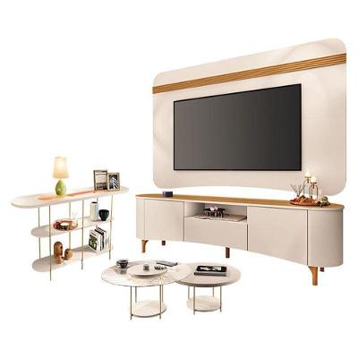 Rack Bancada Elara E Painel Armony Off White Cinamomo E Kit Mesa De Centro Sky E Aparador Infinity Off White - Hb Móveis