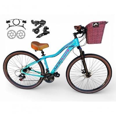 Bicicleta Aro 29 Feminina Absolute Hera Retrô Vintage Shimano 21v Hidráulica Confortável Cesta Azul-verde Tamano 15