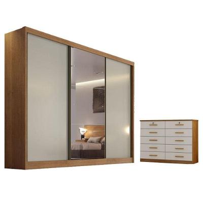 Guarda Roupa Casal Duna e Cômoda Gaveteiro Milão 3 Portas 6 Gavetas Cumaru 25 Fendi