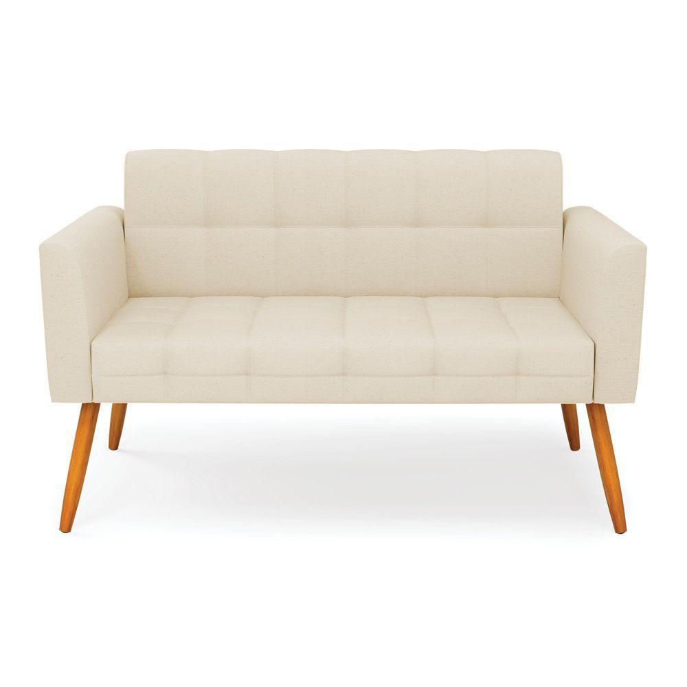 Sofá Namoradeira Elisa Linho Bege A19 Pés Palito Castanho - D'rossi - 7