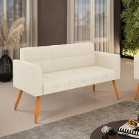 Sofá Namoradeira Elisa Linho Bege A19 Pés Palito Castanho - D'rossi - 2