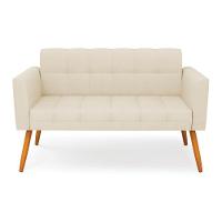 Sofá Namoradeira Elisa Linho Bege A19 Pés Palito Castanho - D'rossi - 7