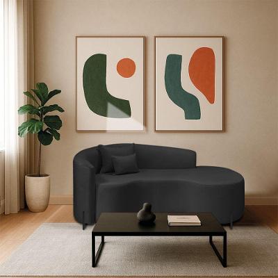 Divã Recamier Curvo Sala De Estar Recepção Inglaterra 180cm Pés Metal Preto Lado Direito Bouclé Preto