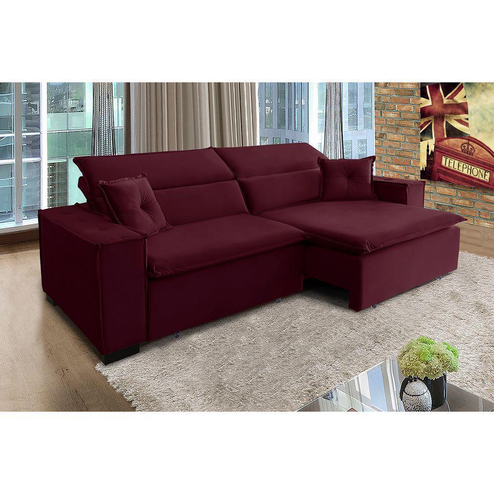 Sofá Londres 2.70m Retrátil E Reclinável Pillow Top - Vinho - 7