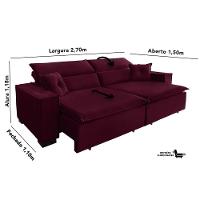 Sofá Londres 2.70m Retrátil E Reclinável Pillow Top - Vinho - 3