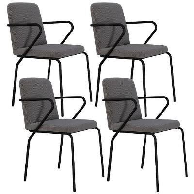 Kit 04 Cadeiras Estofada Para Sala De Jantar Com Braço Loft Preto C01 Linho Fendi Cinza - Lyam Decor