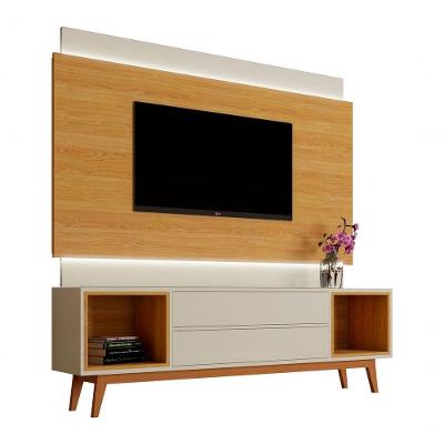 Rack Com Painel Delux 1.8 Com Led Off White Com Nature - Moveisaqui