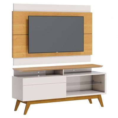Rack Com Painel Classic +1g 1.4 Nature Com Off White - Imcal Móveis