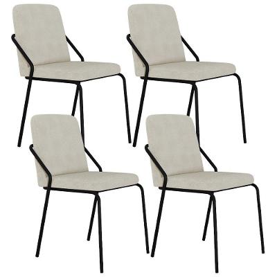 Kit 04 Cadeiras Estofada Para Sala De Jantar Loft Preto C01 Bouclê Vanilla - Lyam Decor