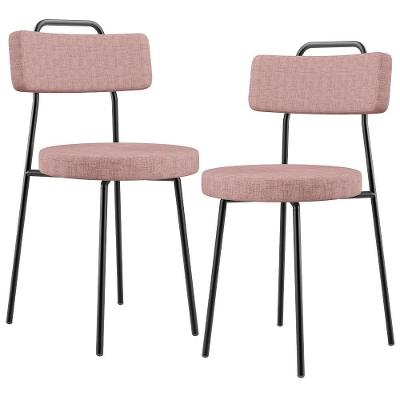 Kit 02 Cadeiras Decorativa Estofada Para Sala De Jantar Barcelona L02 Linho Rosa - Lyam Decor