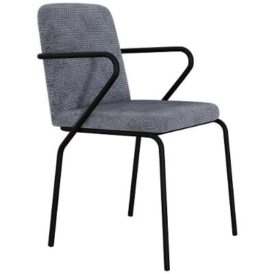 Cadeira Estofada Para Sala De Jantar Com Braço Loft Preto C01 Linho Prata - Lyam Decor