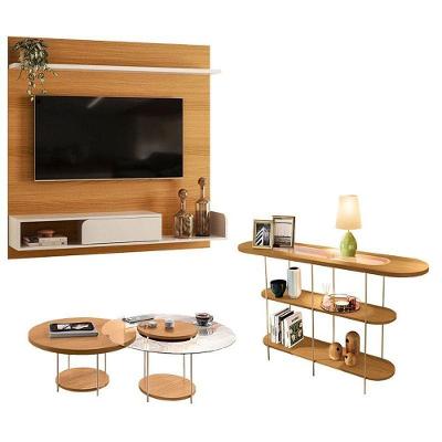 Painel Para Tv Suspenso Evo Com Kit Mesa De Centro Sky E Aparador Infinity Cinamomo Off White – Hb Móveis