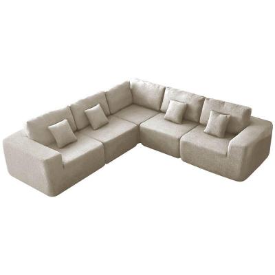 Kit Sofá Modular 5 Lugares Moderno Curvo Orgânico Adapt Linho - Doce Sonho Móveis Bege