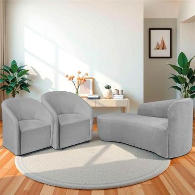 Kit Sofá Curvo França 140cm L.e E 2 Poltronas Luiza Max Conforto, Elegância E Design Moderno Linho Cinza Claro