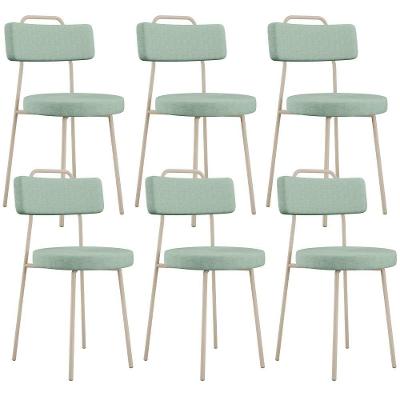 Kit 06 Cadeiras Decorativa Estofada Para Sala De Jantar Barcelona Arena L02 Linho Verde Menta - Lyam Decor