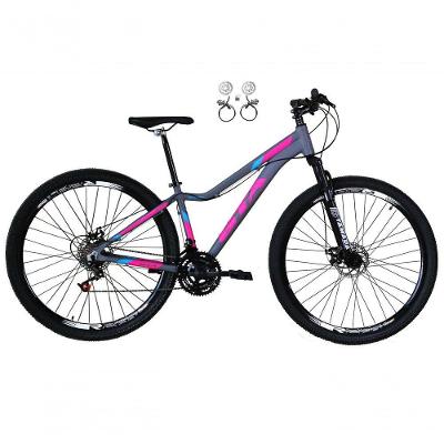Bicicleta Aro 29 Feminina Gta Start 21v Freio A Disco Hidráulico Alumínio Garfo Suspensão - Cinza-rosa Tam.15