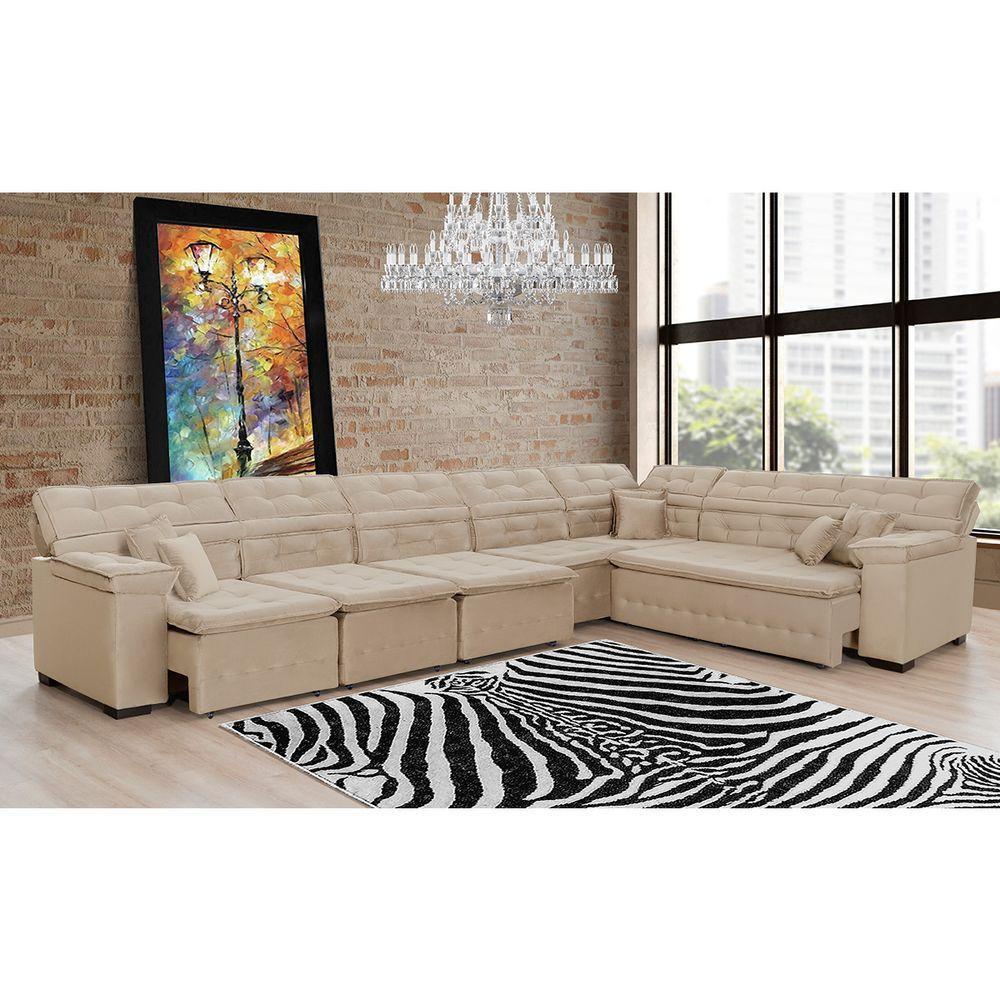 Sofá Magno 4.57x2.37m De Canto, Retrátil E Reclinável - Bege - 1