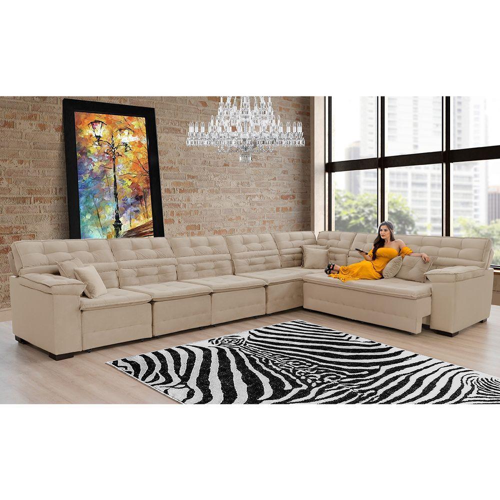 Sofá Magno 4.57x2.37m De Canto, Retrátil E Reclinável - Bege - 5