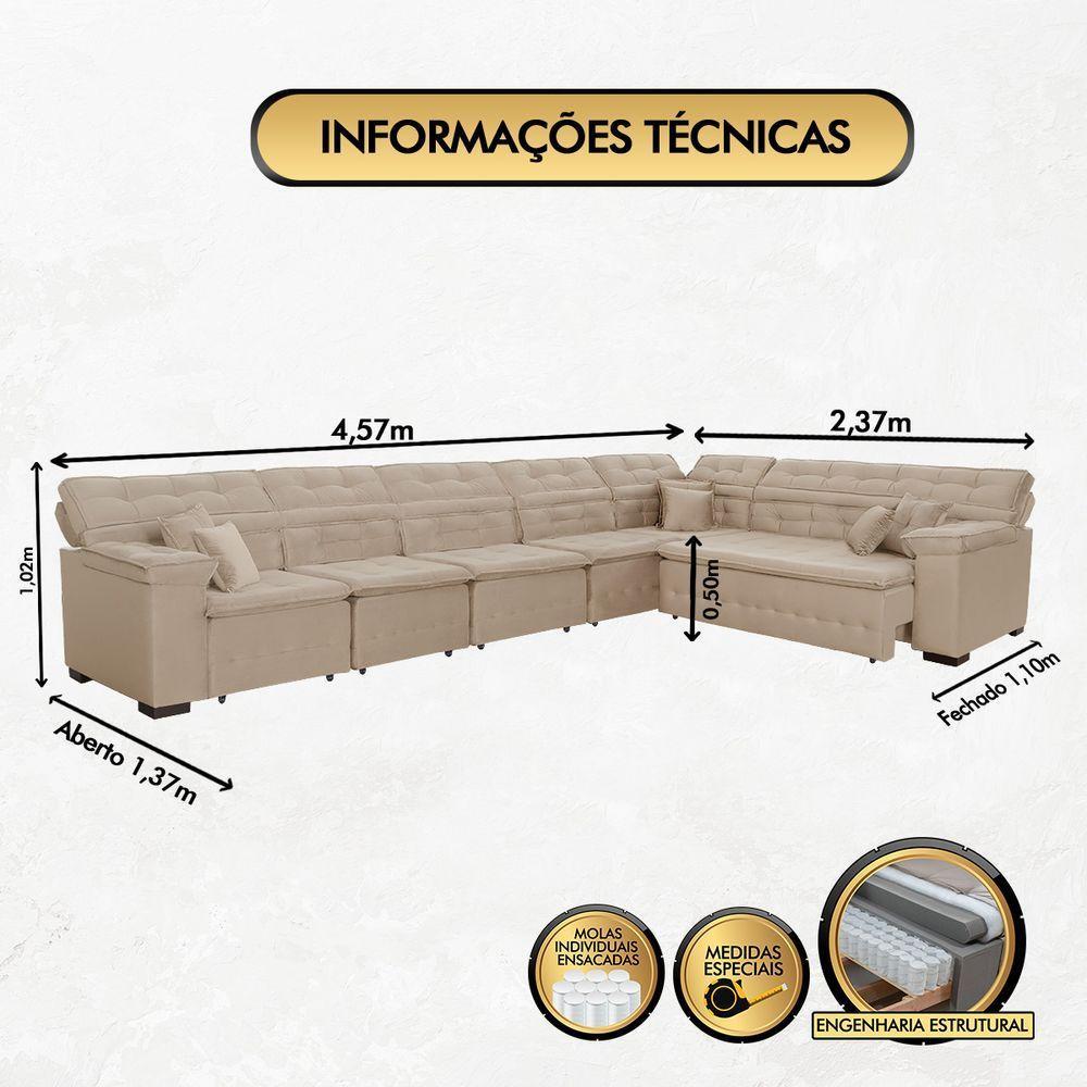 Sofá Magno 4.57x2.37m De Canto, Retrátil E Reclinável - Bege - 6