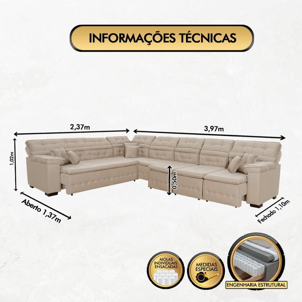 Sofá Magno 4.57x2.37m De Canto, Retrátil E Reclinável - Bege - 7