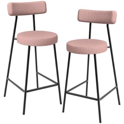 Kit 02 Banquetas Baixa Bar Cozinha Sala De Jantar Aço Milão L02 Linho Rosa - Lyam Decor