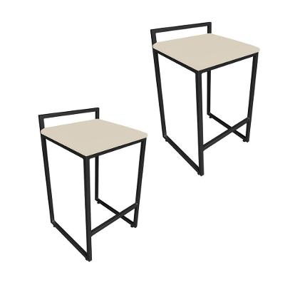 Conjunto 02 Banquetas Alta Lavinia Suede Bege Base Preto Drossi