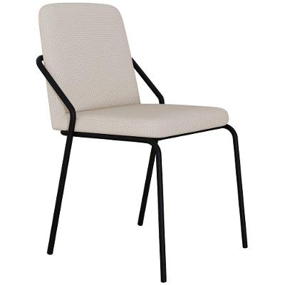 Cadeira Estofada Para Sala De Jantar Loft Preto C01 Linho Areia - Lyam Decor