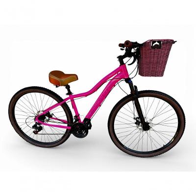 Bicicleta Aro 29 Feminina Absolute Hera Retrô Vintage 21v Confortável Cesta Selim 2 Molas Rosa Tamano 15