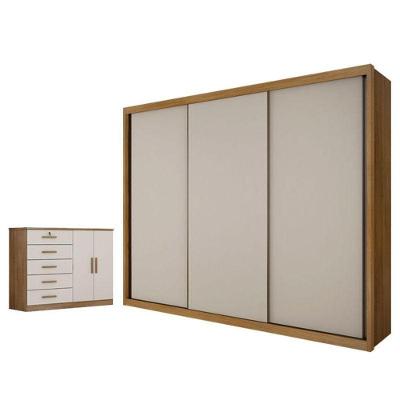 Guarda Roupa Casal e Cômoda Sapateira Palazzo Seul 3 Portas 6 Gavetas MDF Cumaru 25 Fendi