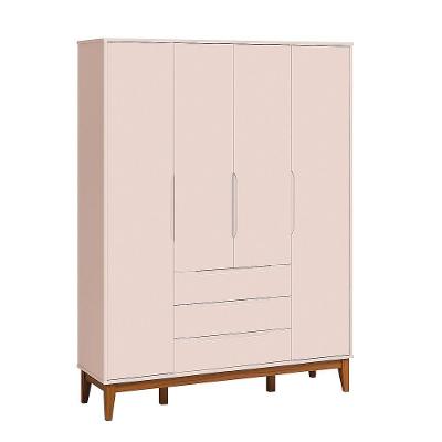 Roupeiro Elfe Classic 4 Portas 3 Gavetas Rosa Fosco - Moveisaqui