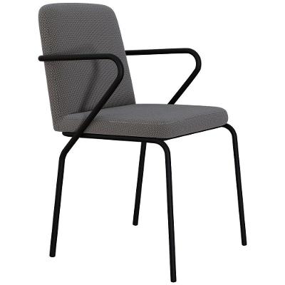 Cadeira Estofada Para Sala De Jantar Com Braço Loft Preto C01 Linho Fendi Cinza - Lyam Decor