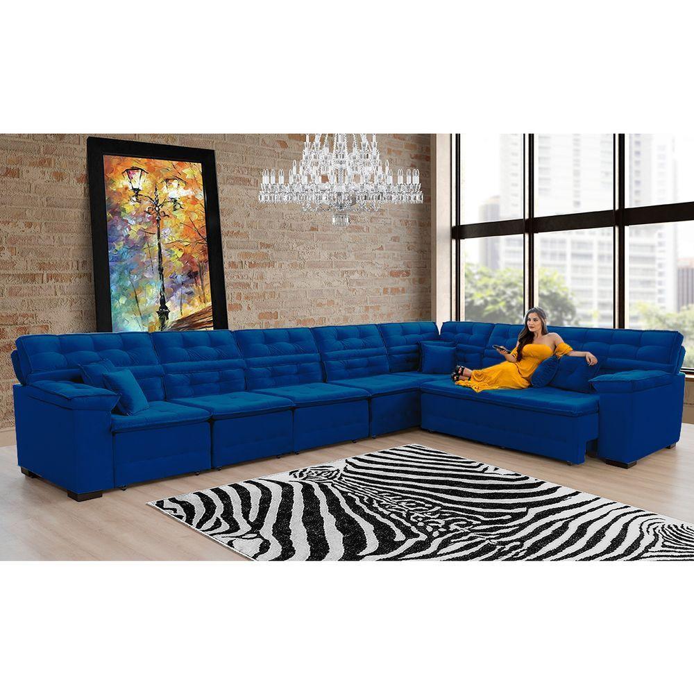 Sofá Magno 4.57x2.37m De Canto, Retrátil E Reclinável - Azul - 1