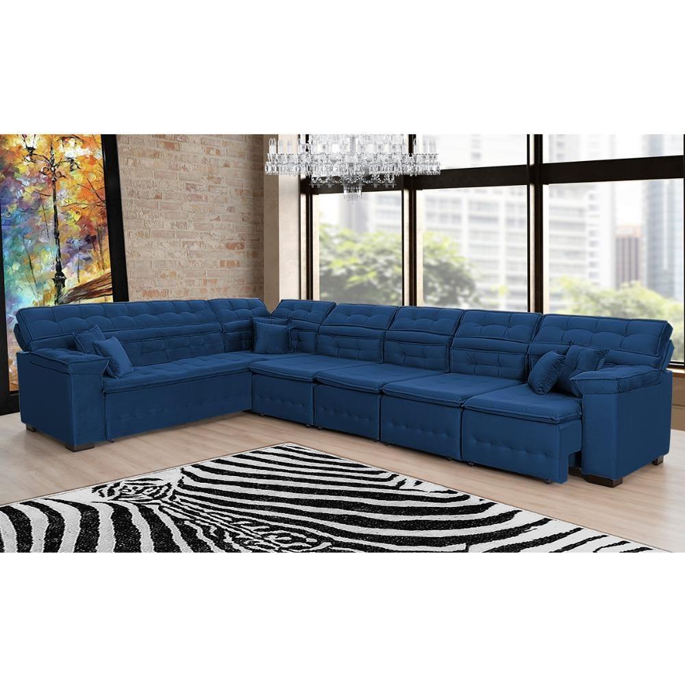 Sofá Magno 4.57x2.37m De Canto, Retrátil E Reclinável - Azul - 2