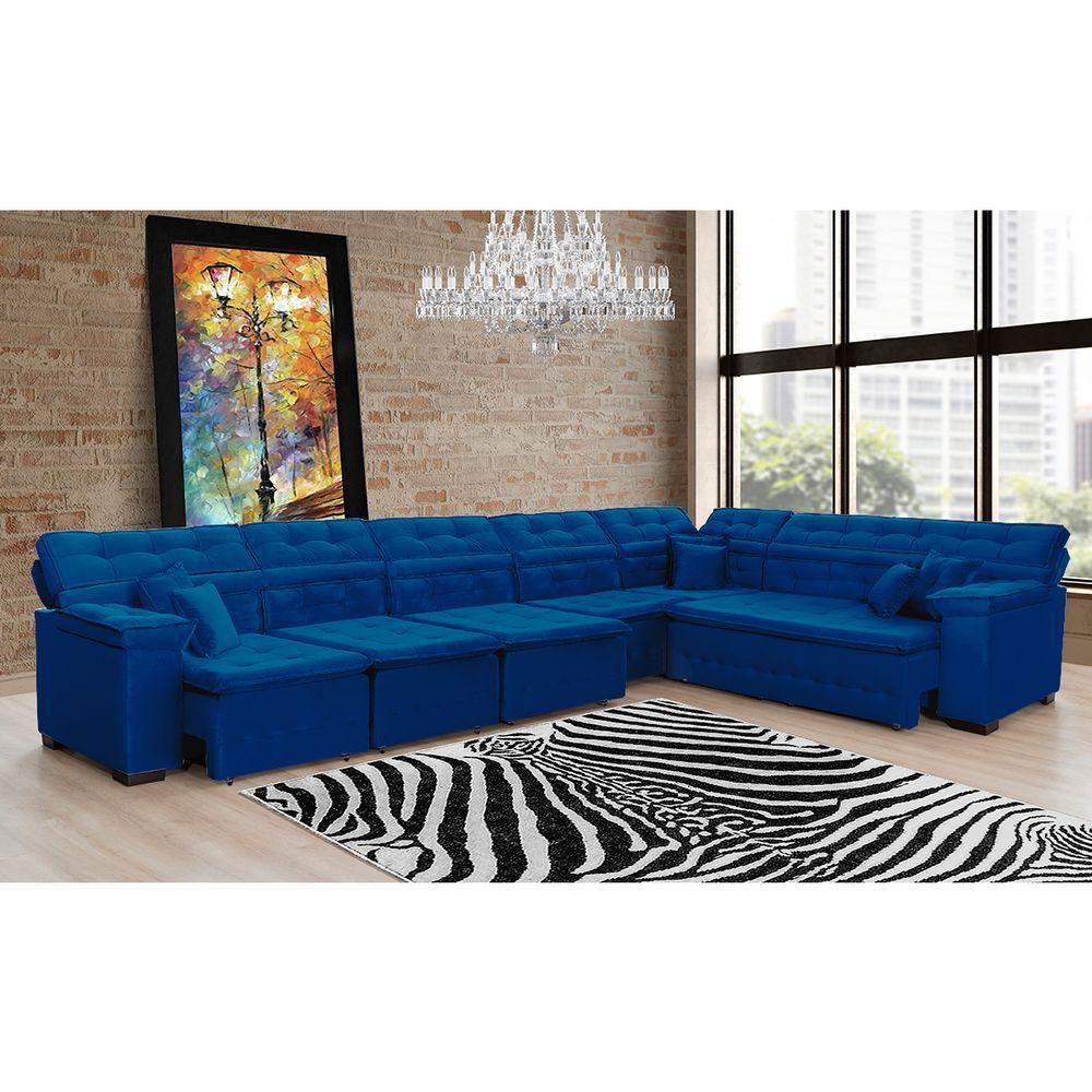 Sofá Magno 4.57x2.37m De Canto, Retrátil E Reclinável - Azul - 7