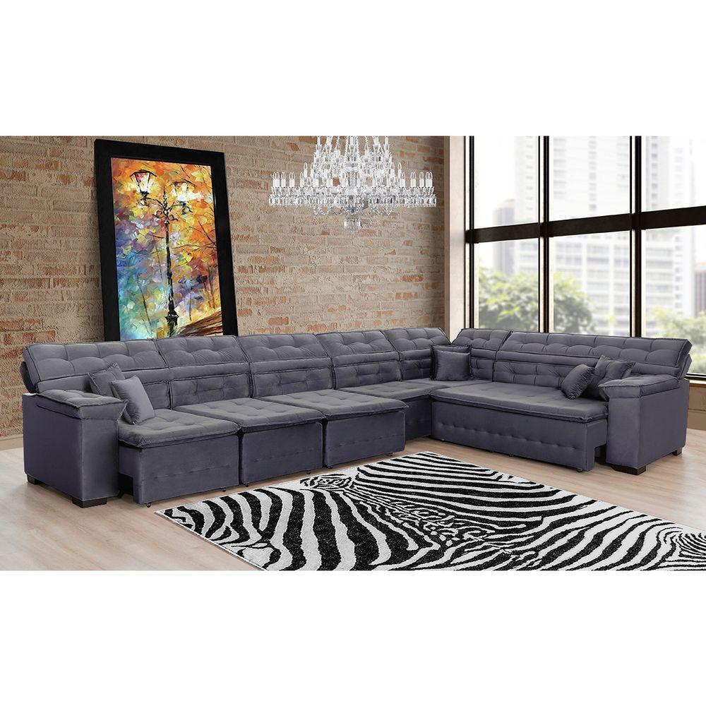 Sofá Magno 4.57x2.37m De Canto, Retrátil E Reclinável - Chumbo - 1