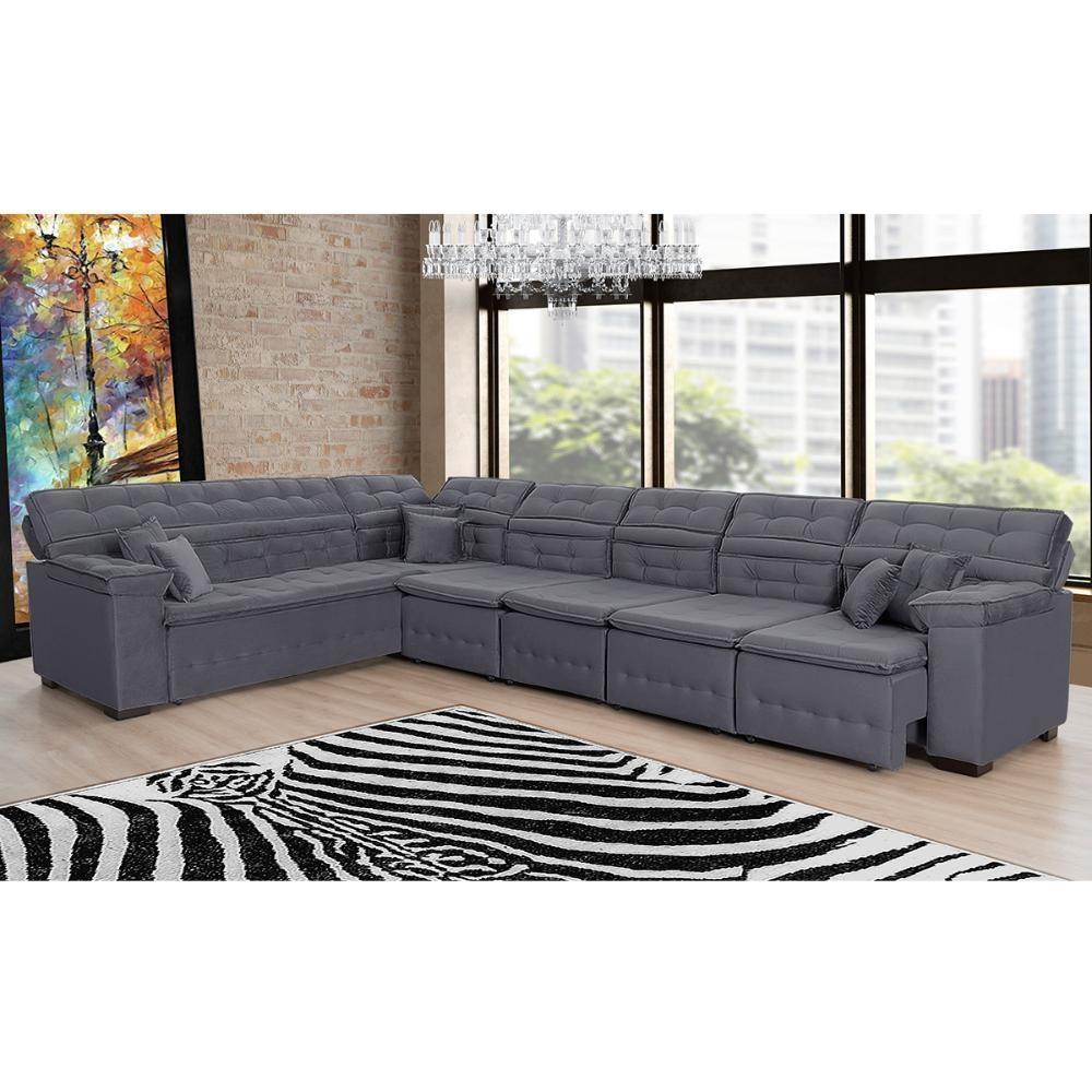 Sofá Magno 4.57x2.37m De Canto, Retrátil E Reclinável - Chumbo - 2