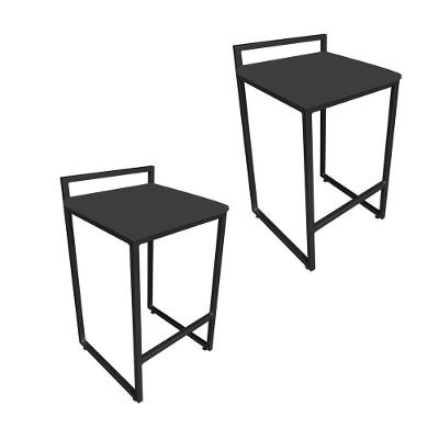 Conjunto 02 Banquetas Alta Lavinia Suede Preto Base Preto Drossi