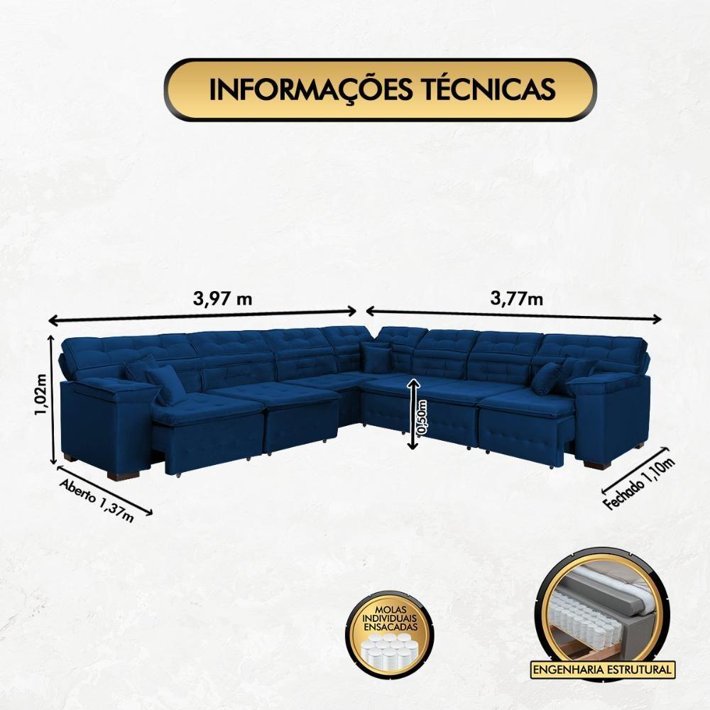 Sofá Magno 3.97x3.77m De Canto, Retrátil E Reclinável - Azul - 7