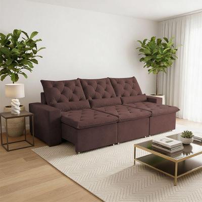 Sofá Retrátil 3l 210m Escuro Suede Macio Com Abertura E Encosto Reclinável Milão Marrom