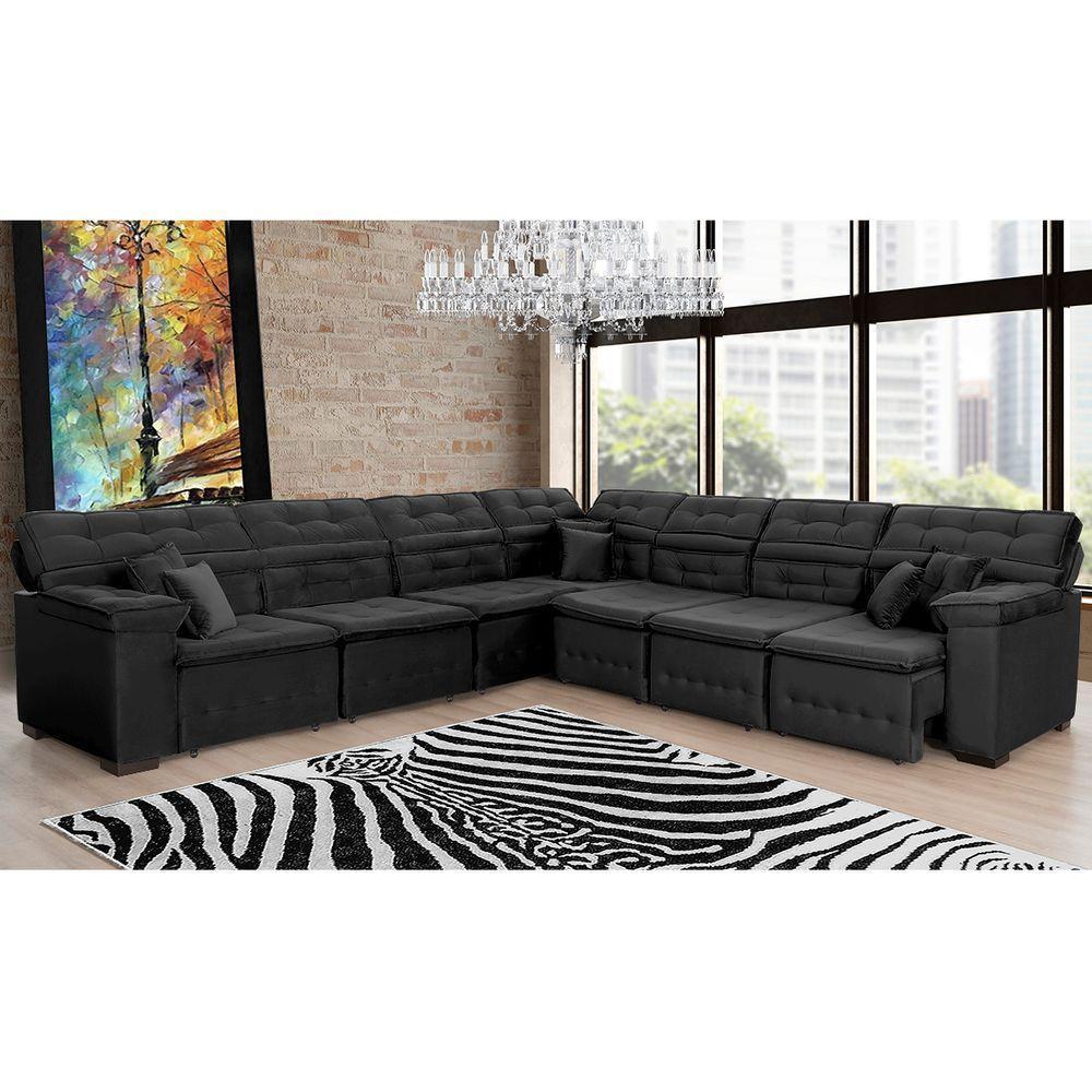 Sofá Magno 3.77x3.32m De Canto, Retrátil E Reclinável - Preto - 1