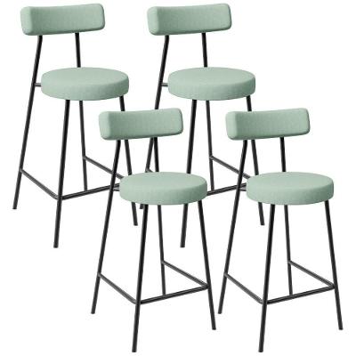Kit 04 Banquetas Baixa Bar Cozinha Sala De Jantar Aço Milão L02 Linho Verde Menta - Lyam Decor