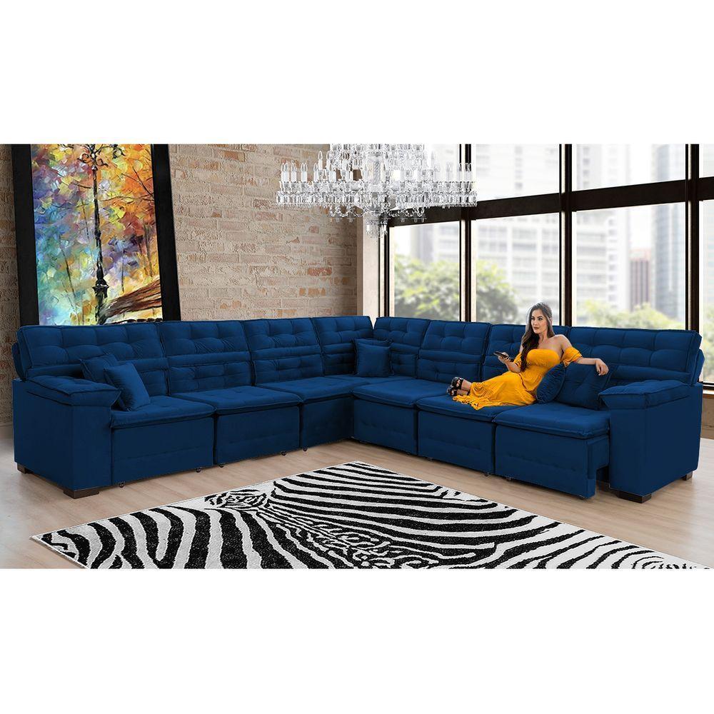 Sofá Magno 3.77x3.32m De Canto, Retrátil E Reclinável - Azul - 7