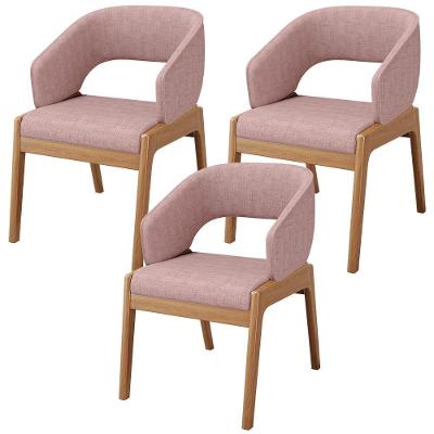 Kit 03 Cadeiras De Jantar E Estar Living Estofada Lince L02 Linho Rosa - Lyam Decor