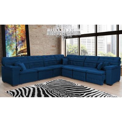 Sofá Magno 3.97x3.32m De Canto, Retrátil E Reclinável - Azul