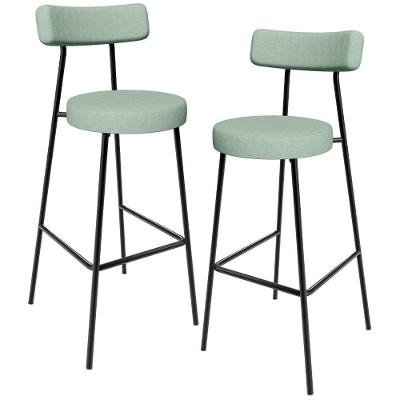 Kit 02 Banquetas Alta Bar Cozinha Sala De Jantar Aço Milão L02 Linho Verde Menta - Lyam Decor