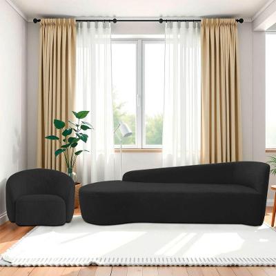 Kit Divã Recamier Orgânico França 200cm Lado Esquerdo E Poltrona Amore Bouclé Preto