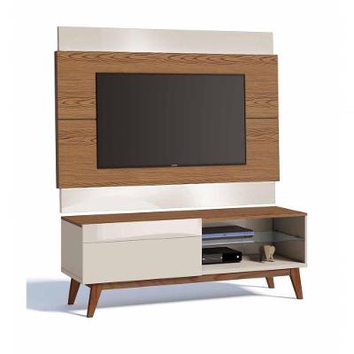 Rack Com Painel Classic 1g 1.4 Freijó Com Off White - Imcal Móveis